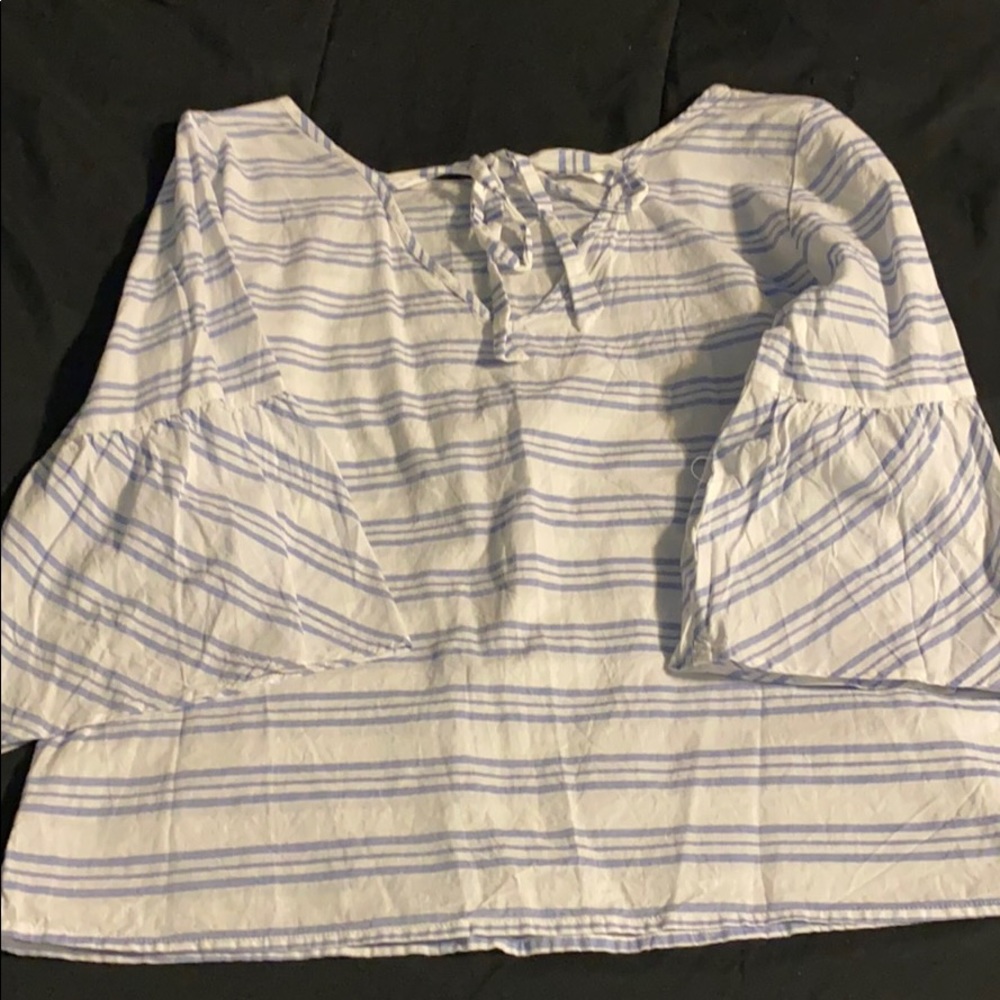 J. Crew Blouse white with baby blue stripes/tie
